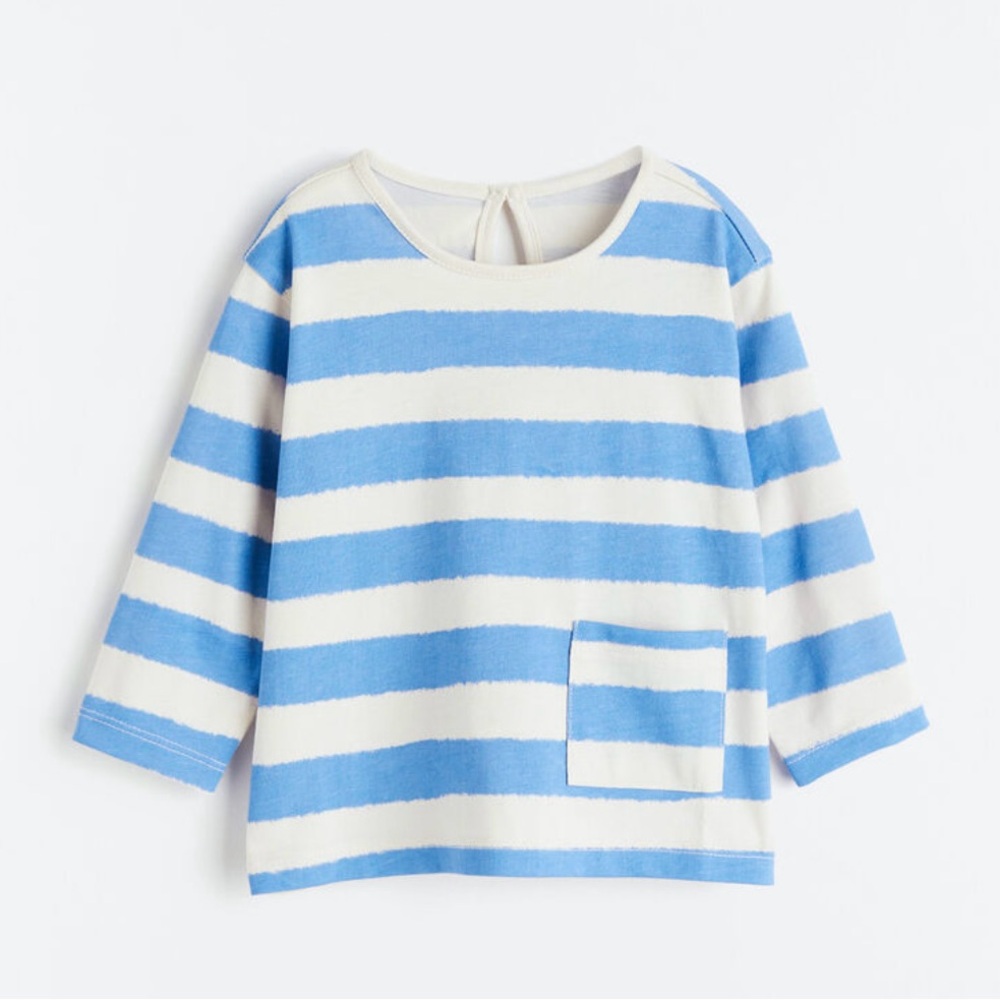 Long Sleeved Cotton Top In Light blue/ White Striped NWT